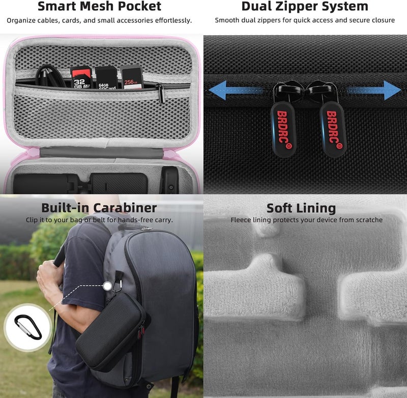 BRDRC Osmo Pocket 3 Case, Portable Carrying Bag Protective Hard Storage Bag for DJI Osmo Pocket 3 Creator Combo Camera Accessories with Wrist and Carabiner (Pink) - Image 4